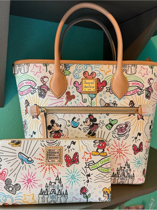 Dooney & Bourke Handbags - Dooney & Bourke Multicolor Disney Sketch Tote with Tan Trim and wallet